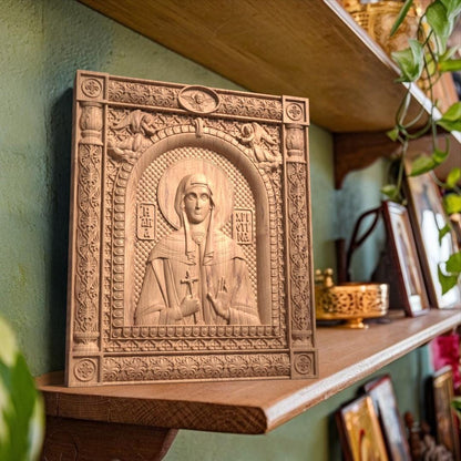 Saint Christina Wooden Carved Handcrafted Christian Religious Icon. Byzantine Home Wall Art Decor Gift. Orthodox Greek Woodcarving Sculpture.